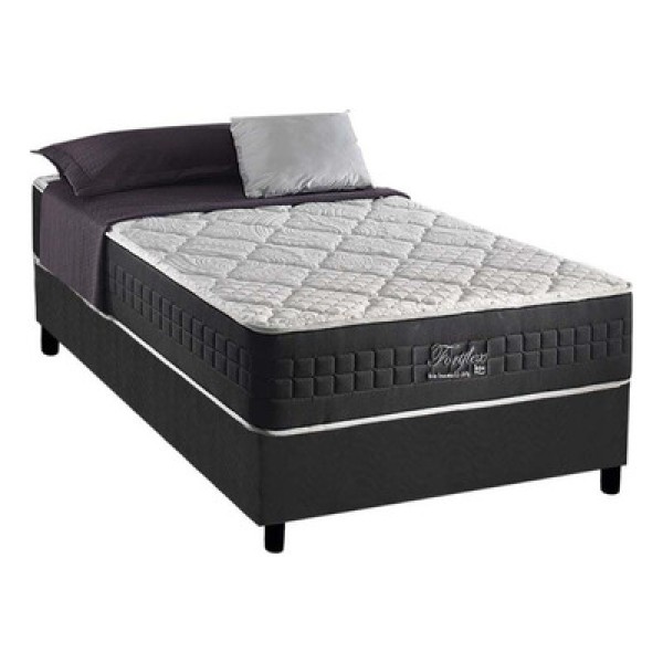 Encontraproduto.com.br - Cama Box Solteiro: Colchão Molas Ensacadas Anjos Masterpocket Fort Flex + Base Gray(88X188)