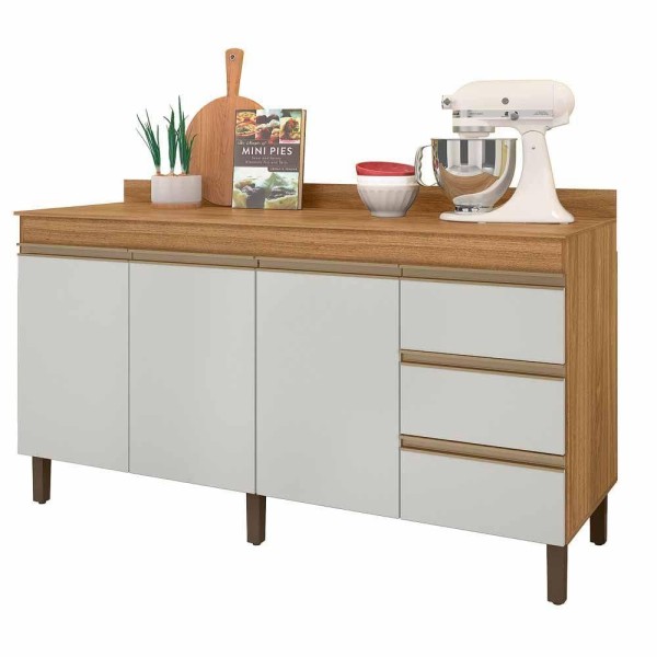 Balcão Para Cozinha Karen 03 Portas E 03 Gavetas 1590cm Nature/branco Off - Peternella