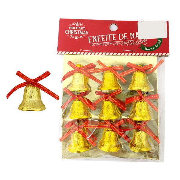 Enfeite Natalino 9 Pçs Sinos 2,5 Cm Multiart