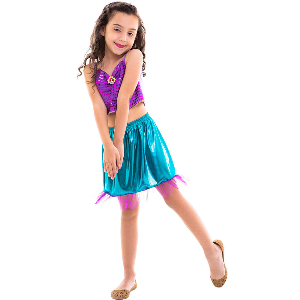 Fantasia Infantil - Cropped - Disney - Princesas - Ariel - Regina Festas