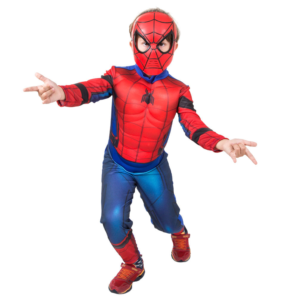 Fantasia Homem Aranha Infantil De Volta Ao Lar Luxo Com Músculo e Máscara