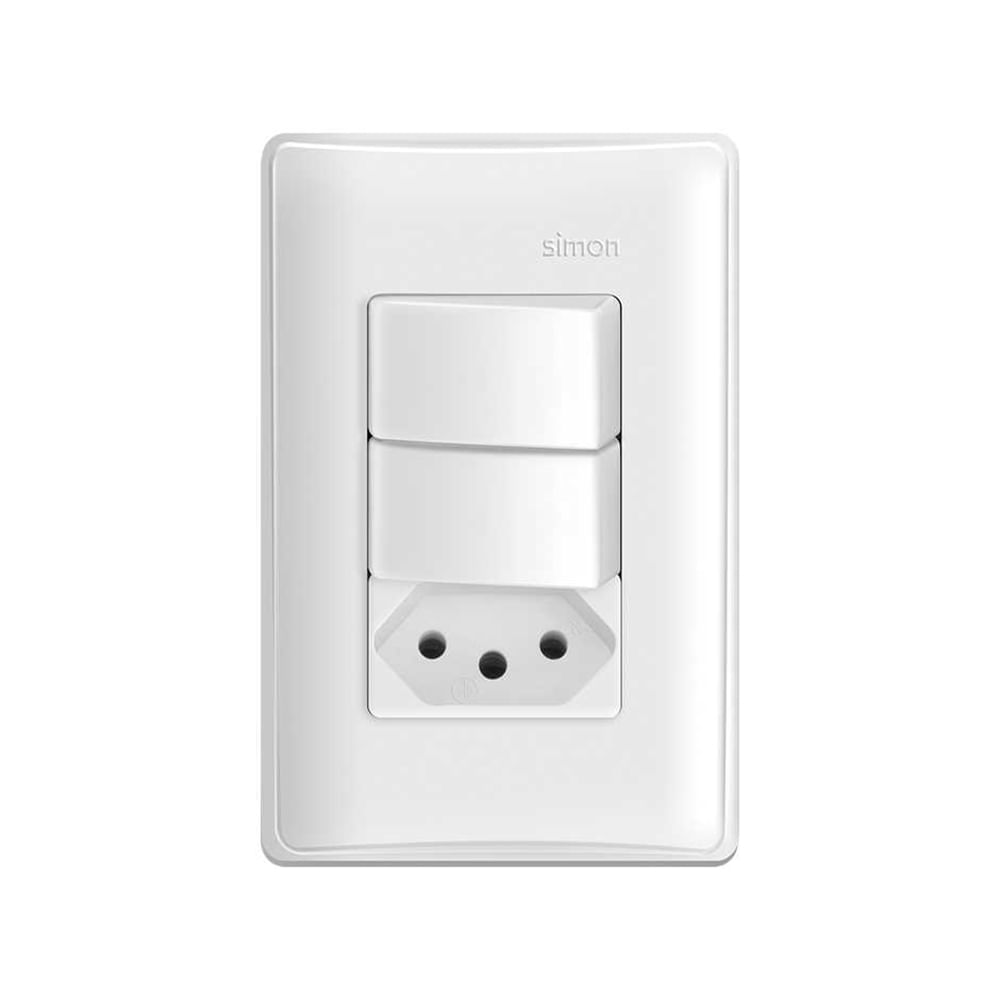 Encontraproduto.com.br - Conjunto 2 Interruptores Simples e 1 Tomada 4x2 10A Simon