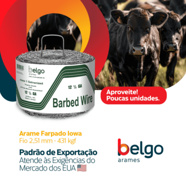 Encontraproduto.com.br - Arame Farpado Iowa 403 m - Fio 2,51 mm - 431 kgf | Padrão Exportação EUA