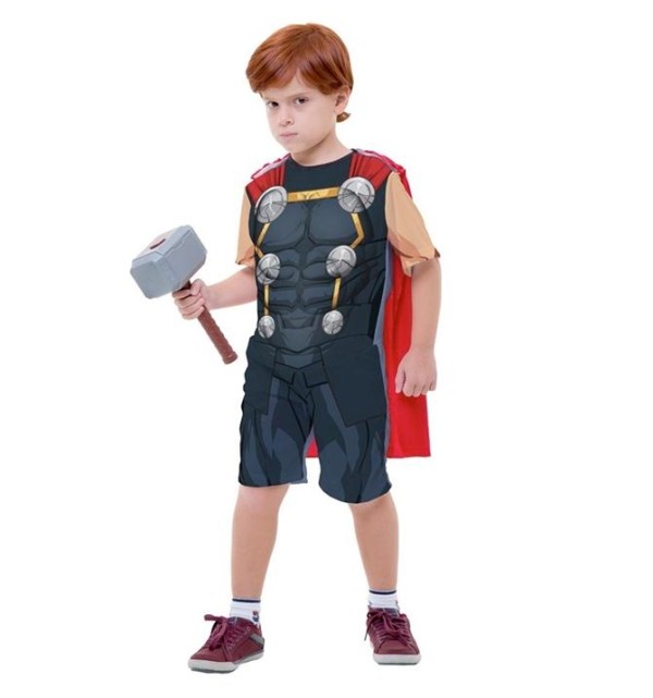 Fantasia Thor Infantil Clássica Curta Com Martelo e Capa Original Os Vingadores M 5 - 8