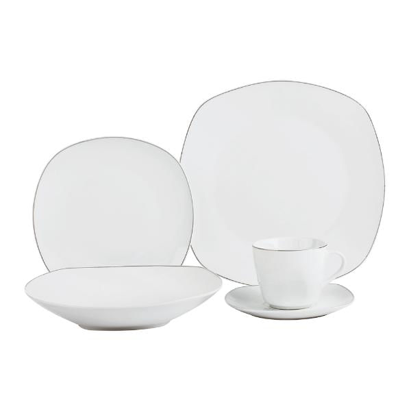 Jogo de jantar quadrado em porcelana DM Brasil Quadratto prata 20 peças