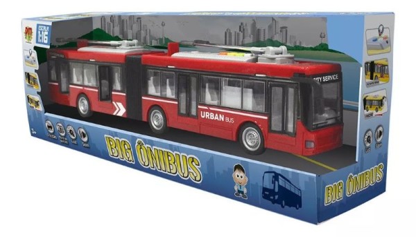 Encontraproduto.com.br - Carro Fricção Big Ônibus Minhocão Sanfonado Luz e Som Vermelho DM Toys