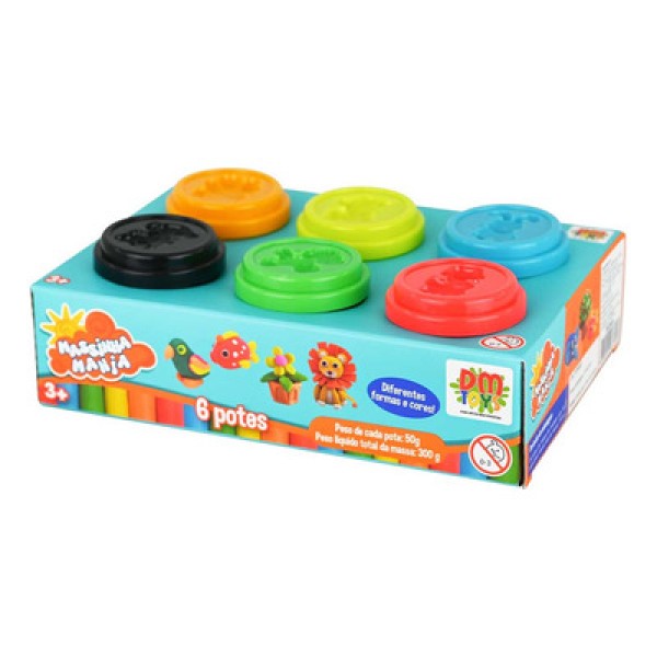 Kit Massinha Com 6 Potes Molde Animais DmToys 6628