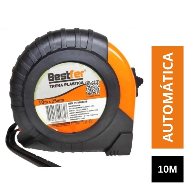 Encontraproduto.com.br - Trena Métrica Automática Emborrachada com Ponta Imantada 10m x 25mm BFH1308