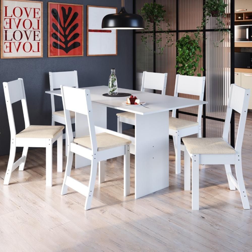 Encontraproduto.com.br - Conjunto Sala De Jantar Fidelitá Siena Com 6 Cadeiras Branco Assento Linho