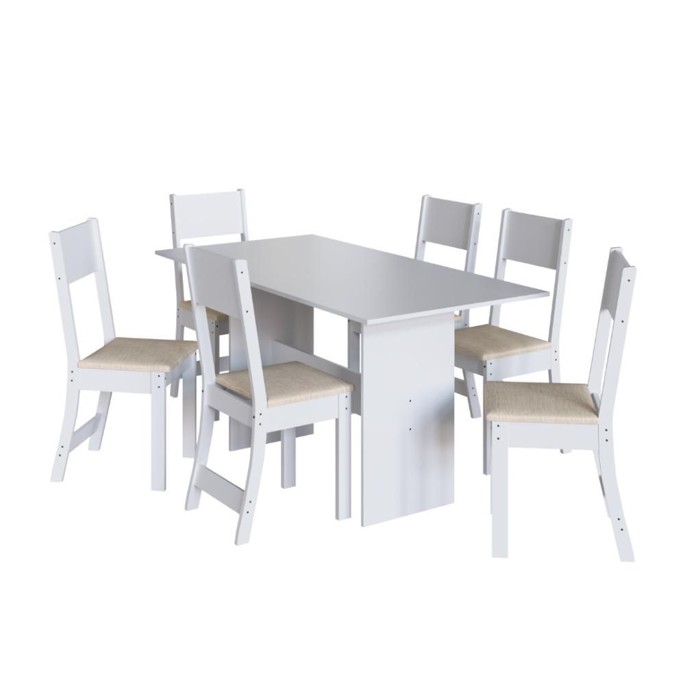 Encontraproduto.com.br - Conjunto Sala De Jantar Fidelitá Siena Com 6 Cadeiras Branco Assento Linho
