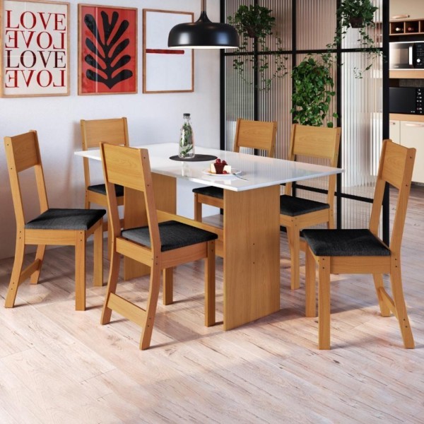 Encontraproduto.com.br - Conjunto Sala De Jantar Fidelitá Siena Com 6 Cadeiras Freijó/off-white Assento Preto