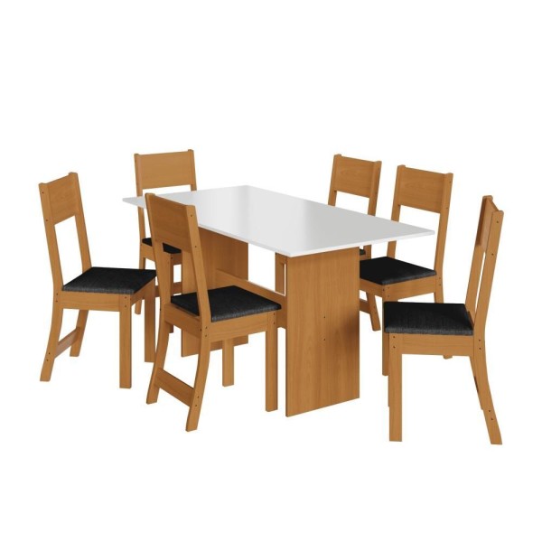 Encontraproduto.com.br - Conjunto Sala De Jantar Fidelitá Siena Com 6 Cadeiras Freijó/off-white Assento Preto