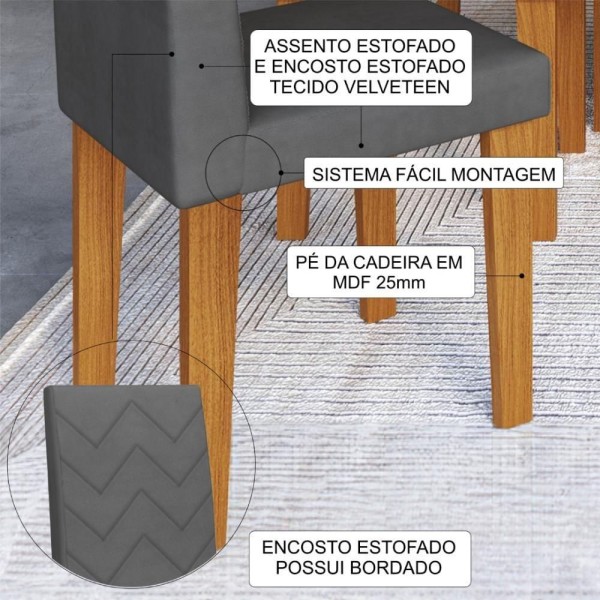 Encontraproduto.com.br - Conjunto Sala De Jantar Fidelitá Itália 170cm Com 6 Cadeiras Freijó/off-white Assento Grafite