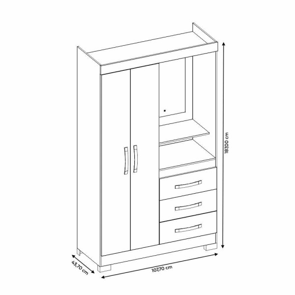 Encontraproduto.com.br - Guarda-roupa Solteiro Com Espelho 2 Portas 3 Gavetas Paris Notável Branco