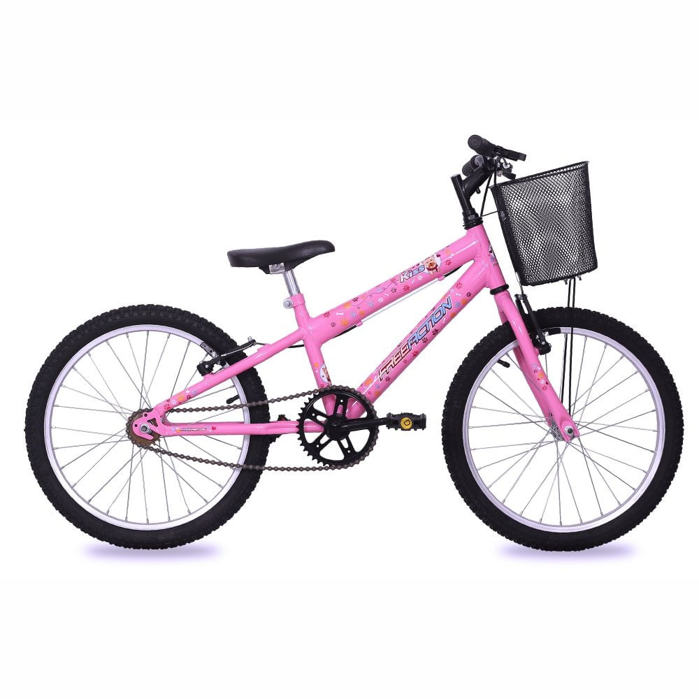 Bicicleta Free Action Aro 20 MTB 45,0 1V Feminina C23 Kiss com Cesta V-Brake Rosa