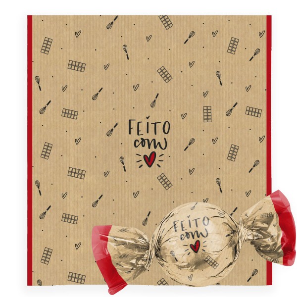 Embalagem Para Trufas e Bombons Feito Com Amor 14,5X15,5cm 100 Unidades 12500210 CROMUS