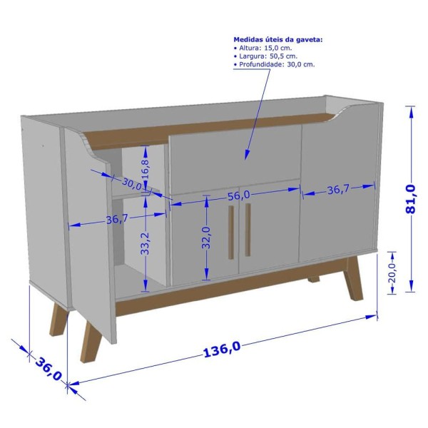 Encontraproduto.com.br - Balcão Aparador Buffet 4 Portas 1 Gaveta Future Off White/Cinamomo - Bechara