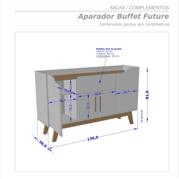 Encontraproduto.com.br - Balcão Aparador Buffet 4 Portas 1 Gaveta Future Off White/Cinamomo - Bechara