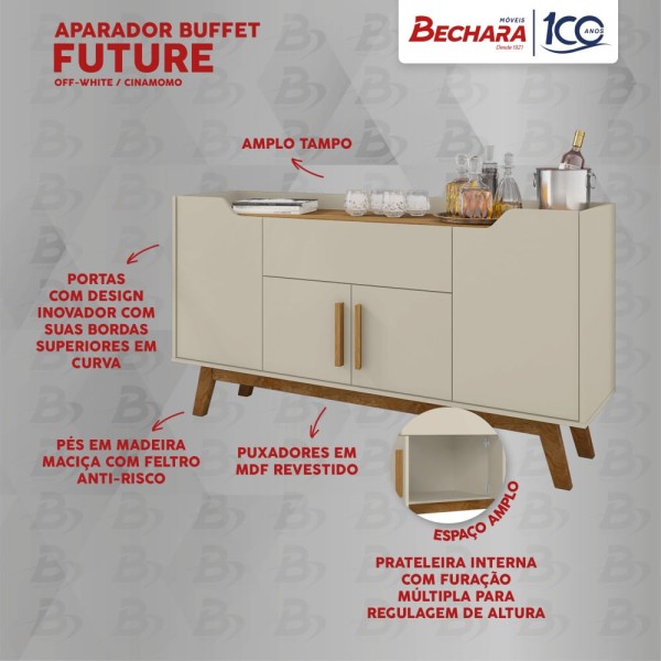 Encontraproduto.com.br - Balcão Aparador Buffet 4 Portas 1 Gaveta Future Off White/Cinamomo - Bechara