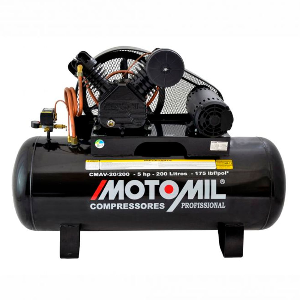 Compressor de Ar 20 Pés Motomil CMAV-20/200 5HP 200 Litros Trifásico