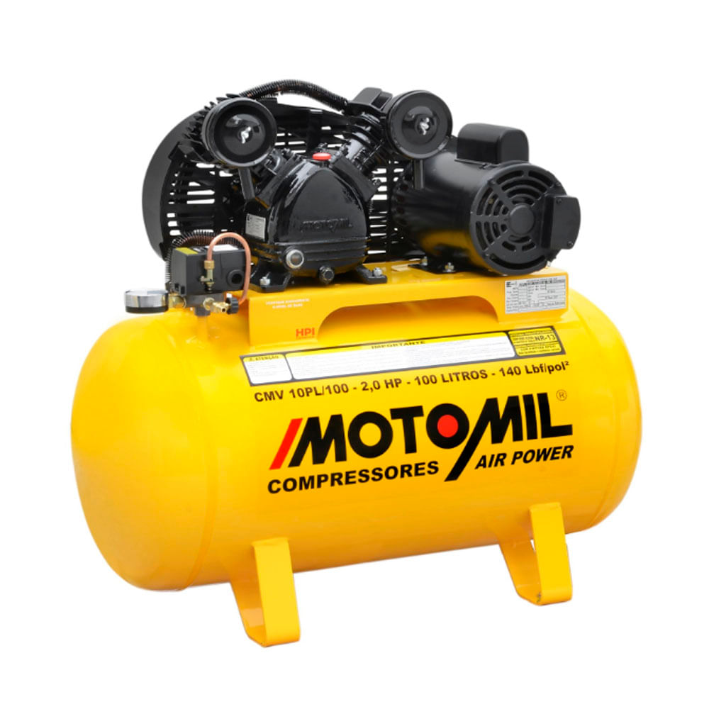 Encontraproduto.com.br - Compressor de Ar Motomil CMV-10PL 9 pcm / 100 psi 2CV 100L  Monofásico