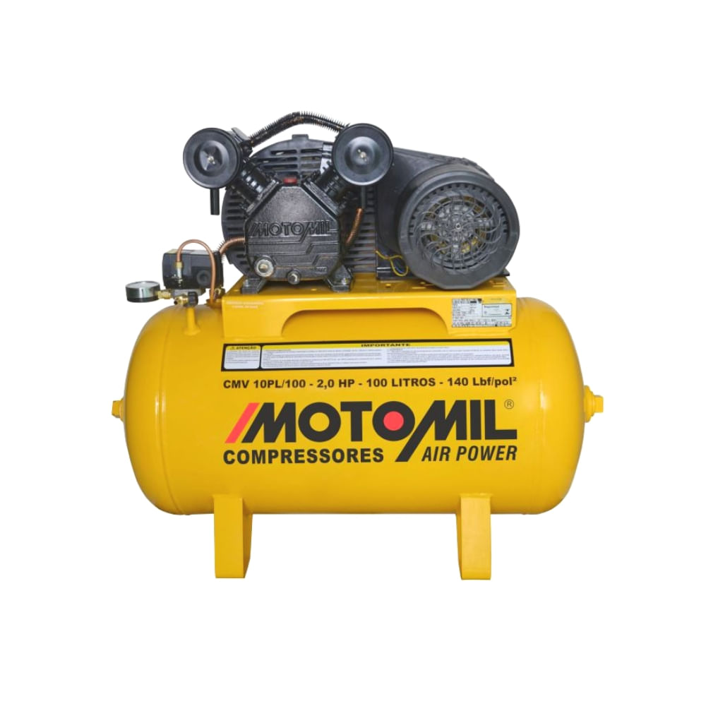 Encontraproduto.com.br - Compressor de Ar Motomil CMV-10PL 9 pcm / 100 psi 2CV 100L  Monofásico