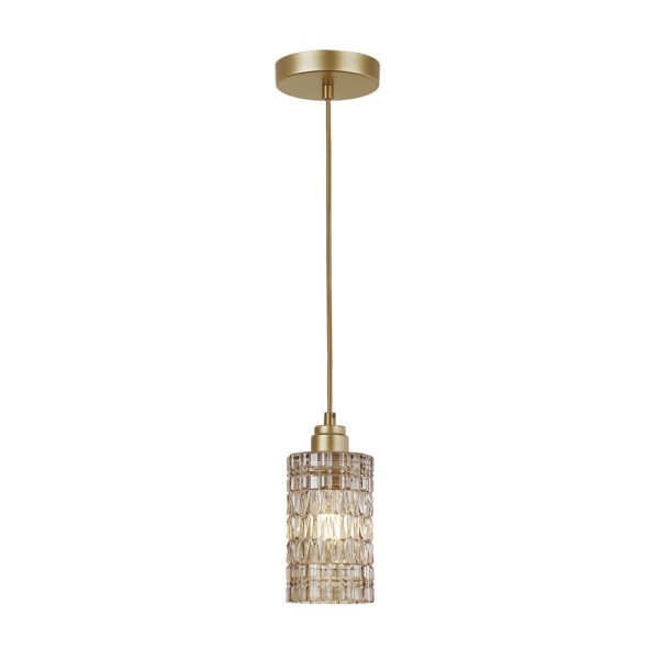 Encontraproduto.com.br - Lustre Pendente Blumenau Conhaque Faces Dourado E27 Bivolt - Único