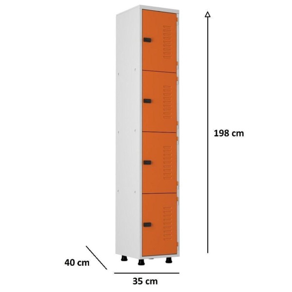 Encontraproduto.com.br - Armário Roupeiro Aço 4 Portas Academia Guarda Volume Laranja