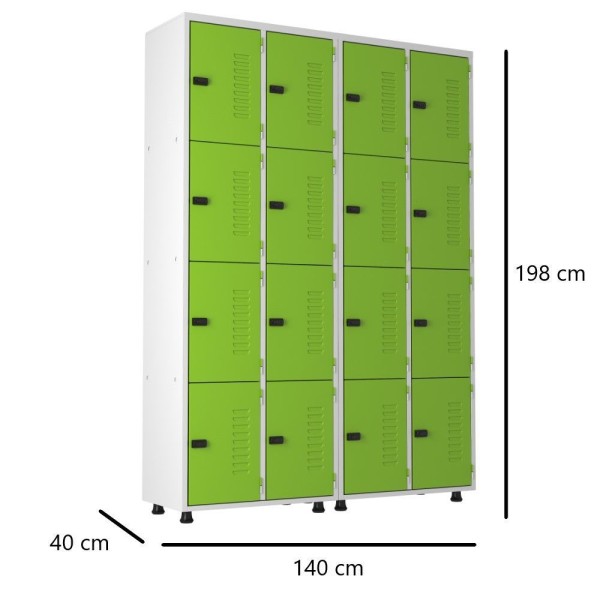 Encontraproduto.com.br - Armário Roupeiro Aço 16 Portas Academia Guarda Volume Trinco Verde