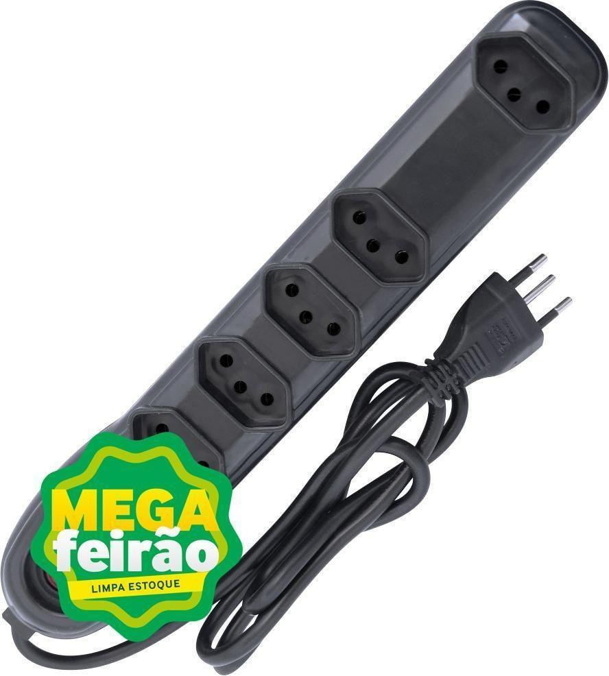 Encontraproduto.com.br - Filtro Linha Preto 10A 5 Tomadas Com Cabo De 1M Bivolt REF. Fl5T - Megatron