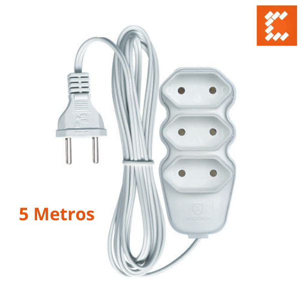 Extensão Elétrica 5 Metros Branco 10A 2 Pinos- Megatron