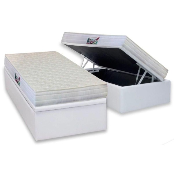 Encontraproduto.com.br - Cama Box Baú Solteiro: Colchão Anatômico Herval D28 - Ag65 Frontier + Base Crc Courano White(88x188)