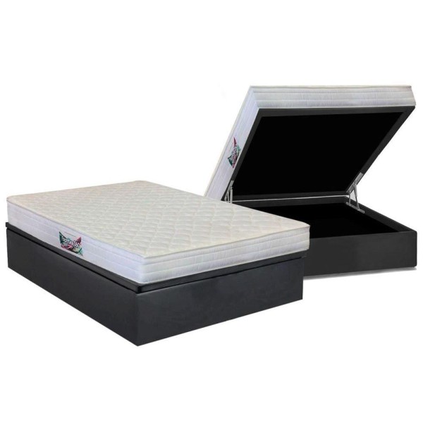 Cama Box Baú Casal: Colchão Anatômico Herval D28 / AG65 Frontier + Base CRC Suede Gray(138x188)