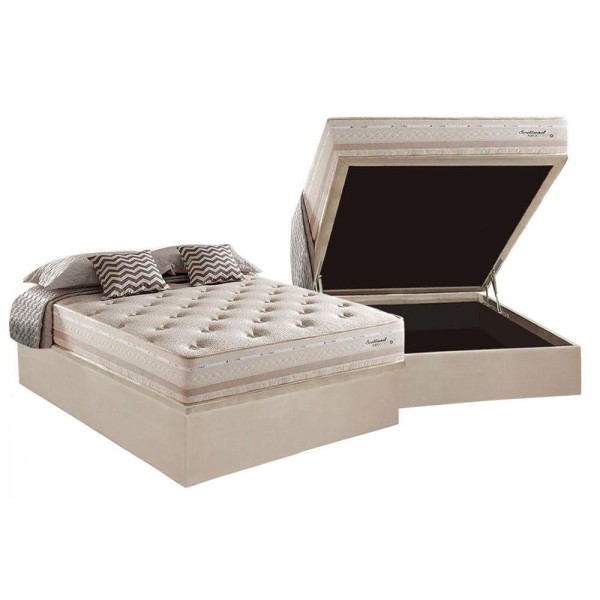 Conjunto Box Baú Casal: Colchão Molas Herval Maxspring Scotland + Base CRC Suede Clean(138x188)