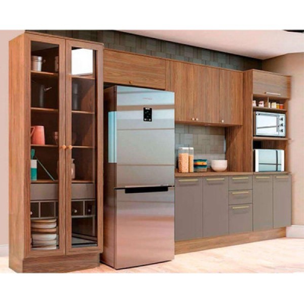 Encontraproduto.com.br - Cozinha Completa Botanic 5 Peças (2 Armários + 1 Balcão + 2 Paneleiros) M665 Nogueira-fendi - Kappesberg