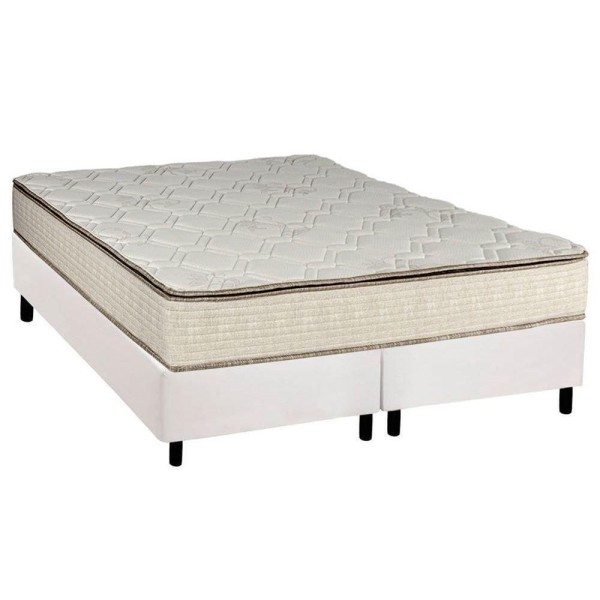 Cama Box Queen: Colchão Molas Bonnel Luckspuma Montreal Spring + Base Crc Courano White(158X198)