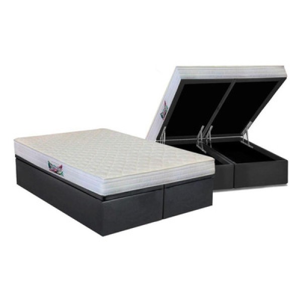 Cama Box Baú Queen: Colchão Espuma Herval D28 / AG65 Frontier + Base CRC Suede Gray(158x198)