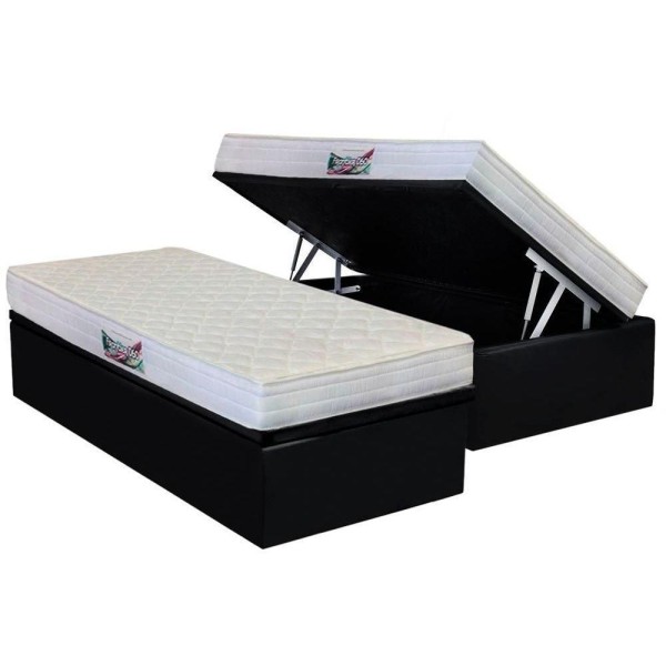 Encontraproduto.com.br - Cama Box Baú Solteiro: Colchão Espuma Herval D28 - Ag65 Frontier + Base Crc Suede Black(88x188)