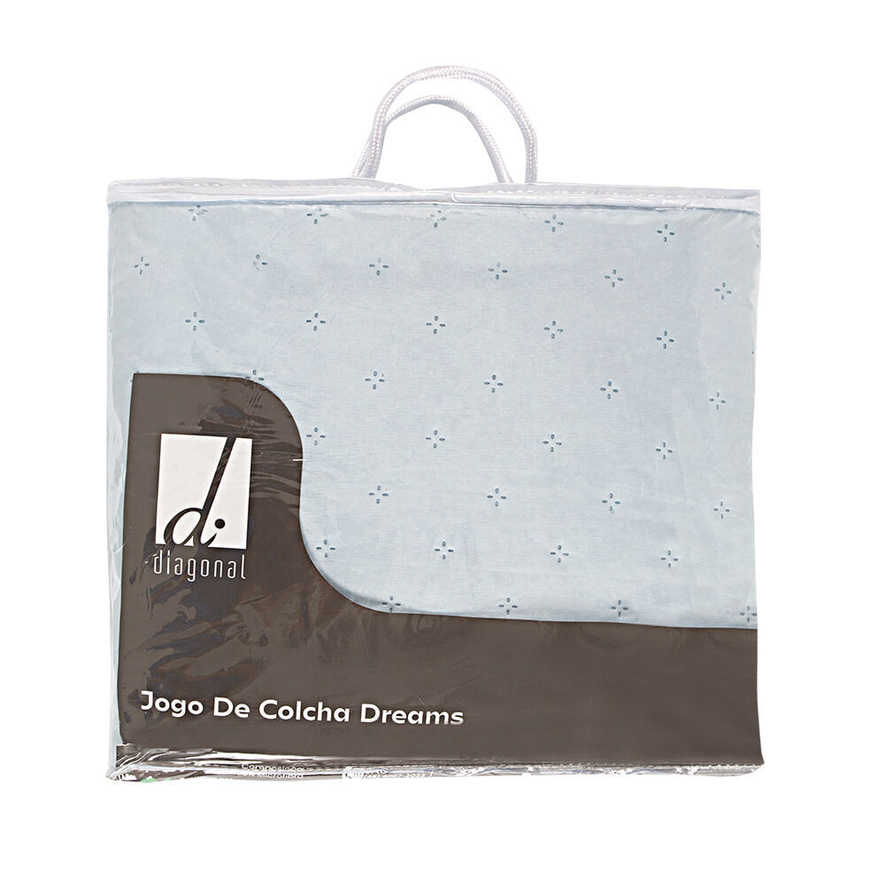 Encontraproduto.com.br - Jogo Colcha de Solteiro 160x240cm Dreams Azul Claro Retangular Diagonal