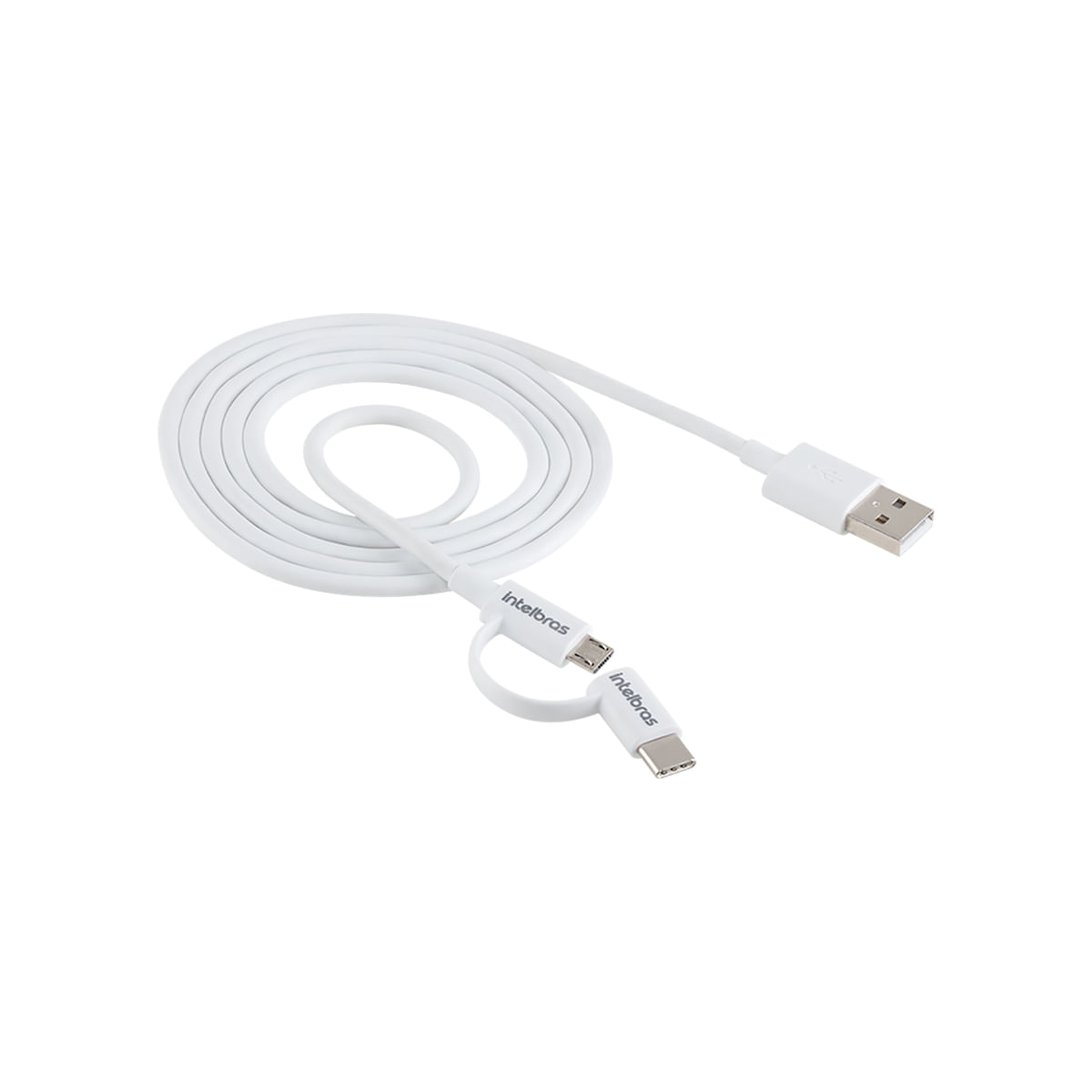 Encontraproduto.com.br - Cabo USB para Micro USB e USB-C 1,2m PVC branco Intelbras EUABC 12PB