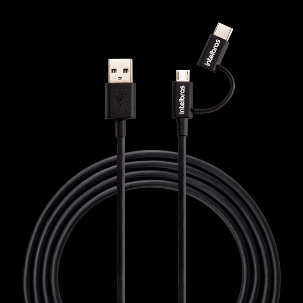Cabo USB - Micro USB + USB-C 1,2m PVC Preto Intelbras EUABC 12PP