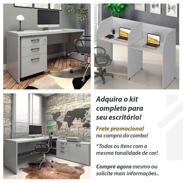 Encontraproduto.com.br - Mesa De Escritório Extensível 170cm A 192cm Com Gaveteiro cinza Claro Cinza Claro