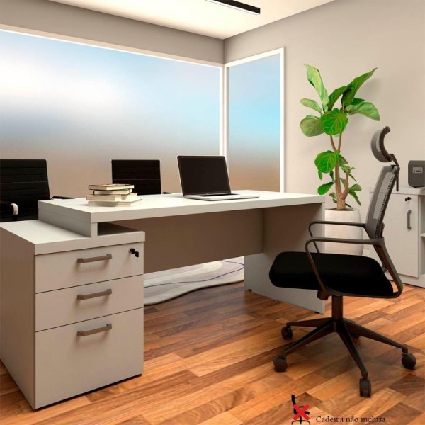 Encontraproduto.com.br - Mesa De Escritório Extensível 170cm A 192cm Com Gaveteiro cinza Claro Cinza Claro
