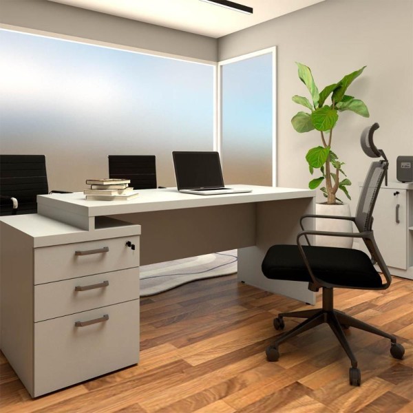 Encontraproduto.com.br - Mesa De Escritório Extensível 170cm A 192cm Com Gaveteiro cinza Claro Cinza Claro