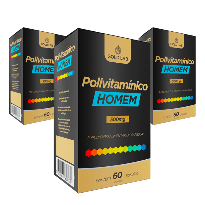 Encontraproduto.com.br - Kit C/3 Polivitamínico Homen C/60 Cápsulas - Gold Lab
