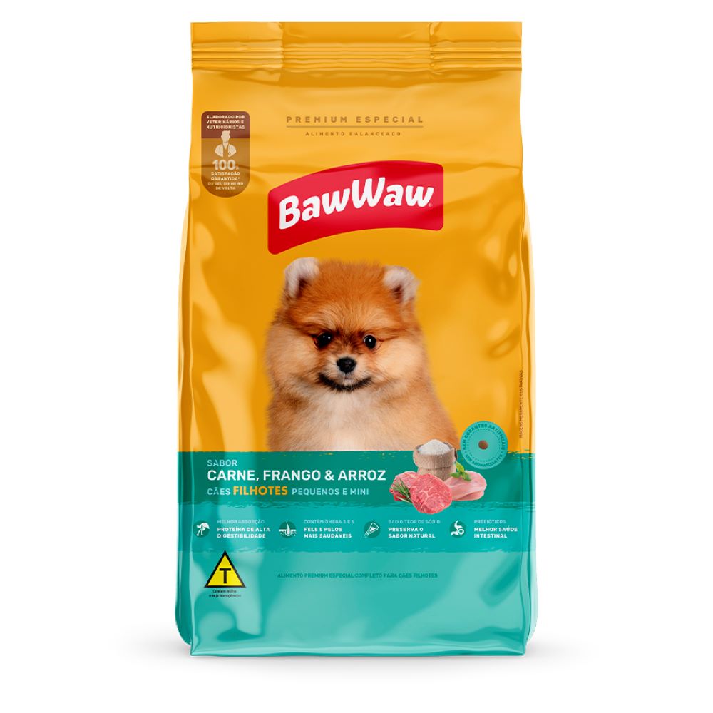 Ração Baw Waw Cão Filhote Raça Pequena Carne Frango e Arroz 5kg