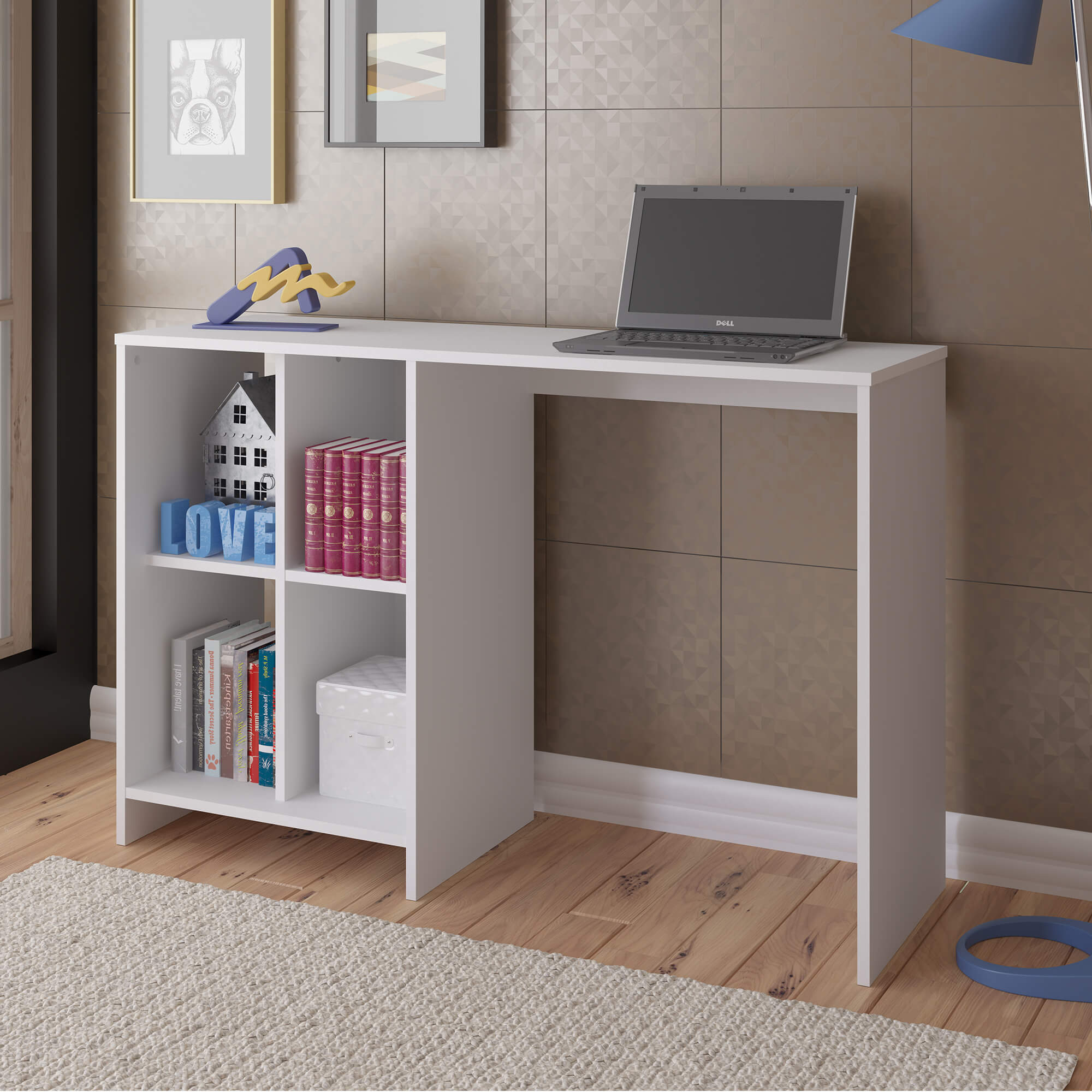 Encontraproduto.com.br - Escrivaninha / Mesa para Notebook Matrix Branco e 4 Nichos - Artely