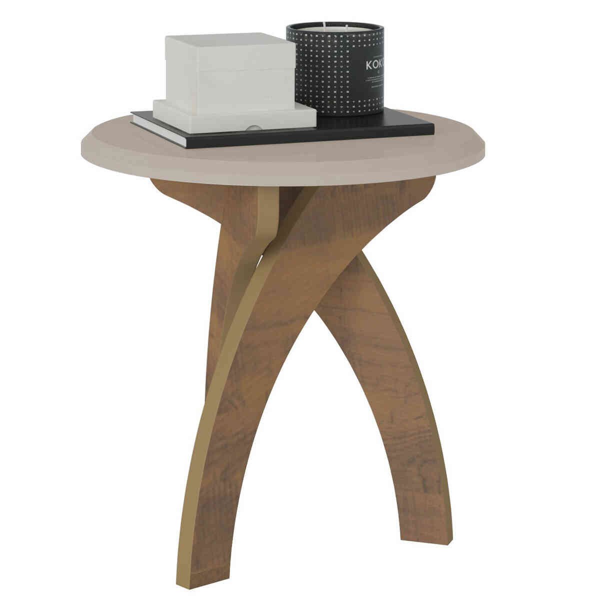 Encontraproduto.com.br - Mesa Redonda De Apoio Lateral E Cabeceira Jade Off White / Pinho