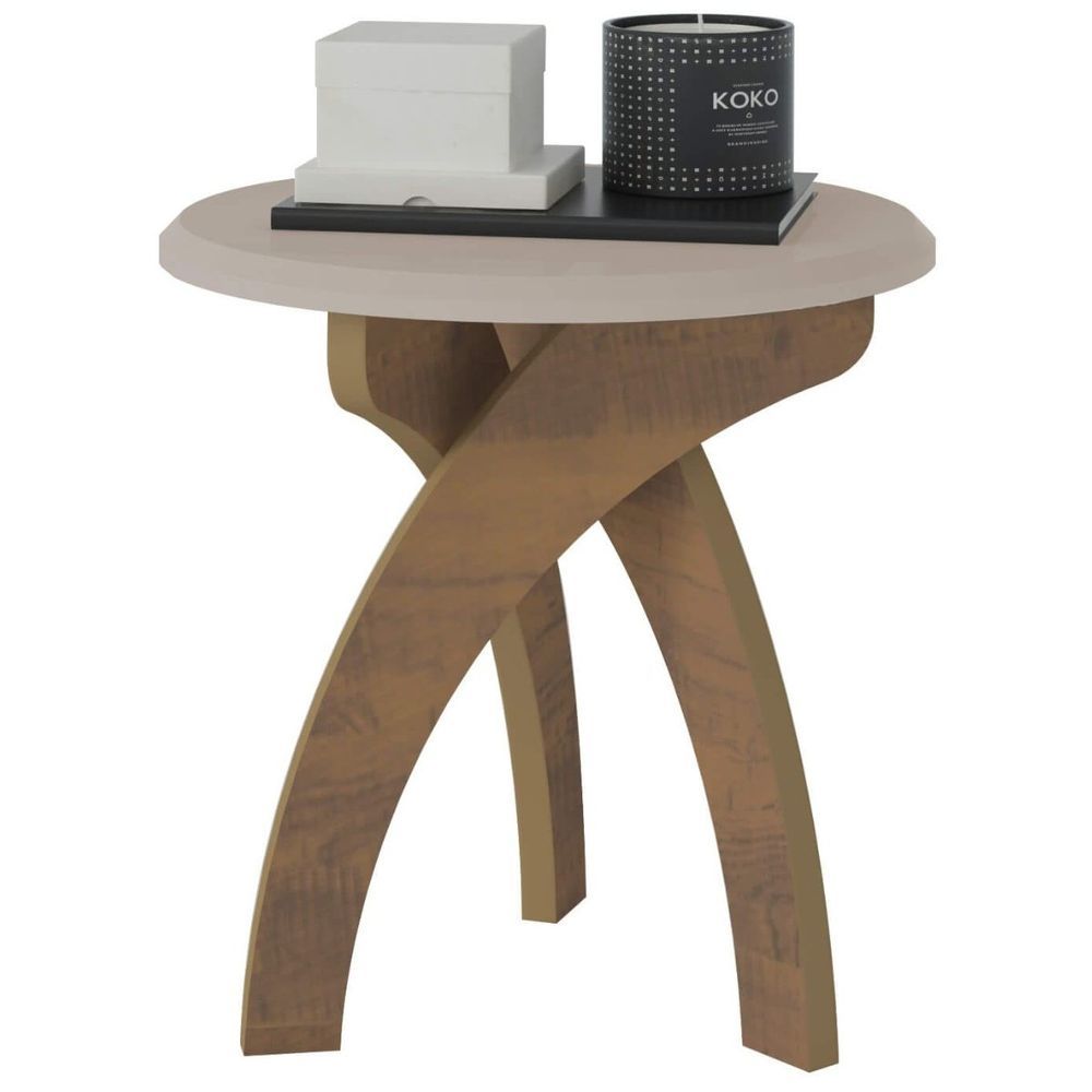 Encontraproduto.com.br - Mesa Redonda De Apoio Lateral E Cabeceira Jade Off White / Pinho