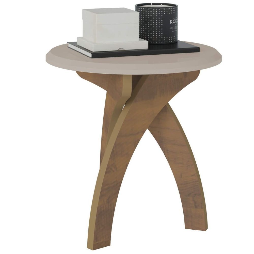 Encontraproduto.com.br - Mesa Redonda De Apoio Lateral E Cabeceira Jade Off White / Pinho